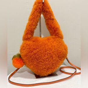Stunning Orange Multi Use Bag & Premium Shearling Leather Heart Shaped Crossbody